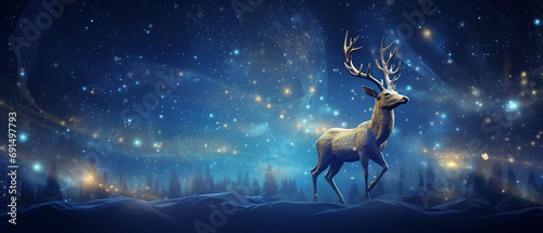 golden reindeer made of stars and pixie dust in blue christmas night photo