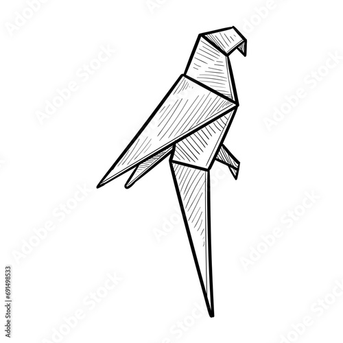 parrot origami handdrawn illustration