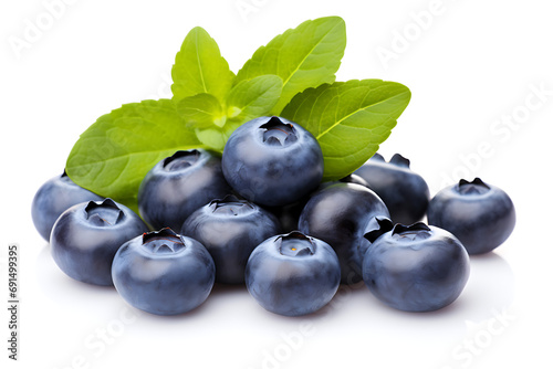 blueberries with leaf isolated on white background