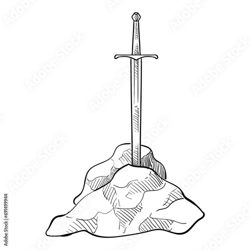 sword in stone handdrawn illustration
