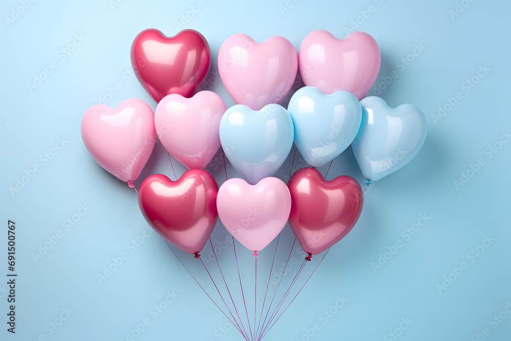 Pink heart shape balloons isolated on sky blue background. Valentine's Day card Pink heart shape balloons isolated on sky blue background. Valentine's Day card