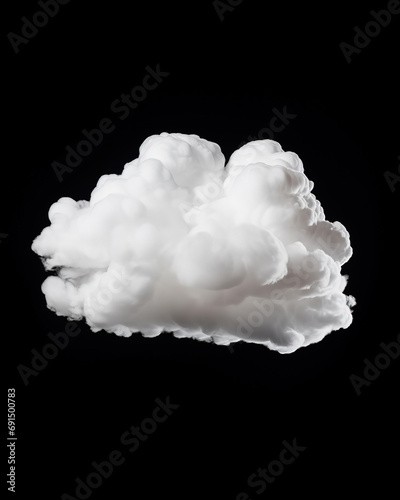 Single white cloud on black background, generative ai 