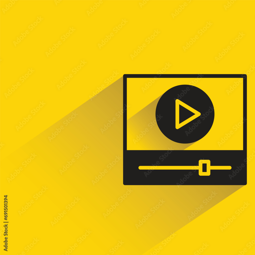 video player icon with shadow on yellow background video player icon with shadow on yellow background