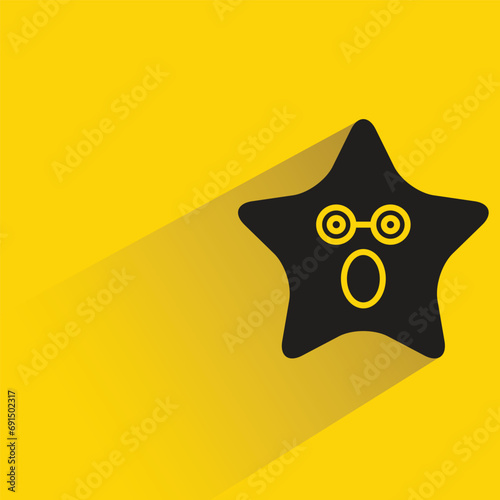 amazed star emoji with shadow on yellow background