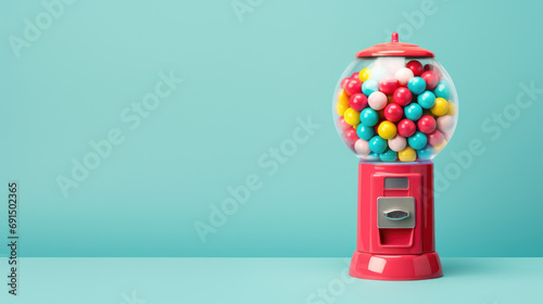 Gumball machine isolated on a teal background. Copyspace banner photo