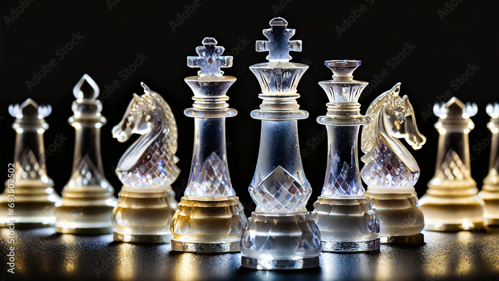 Crystal chess, concepts of leadership and business strategy, yellow light