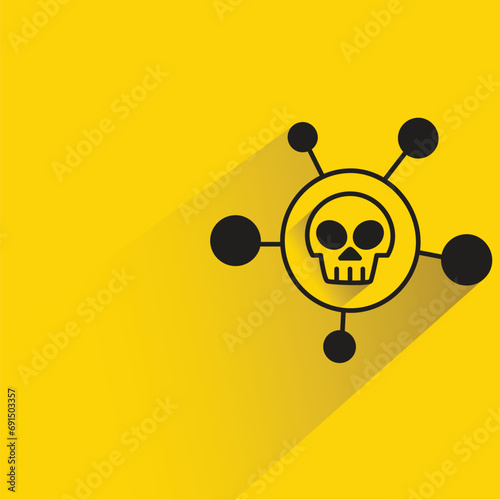 malware skull and network with shadow on yellow background
