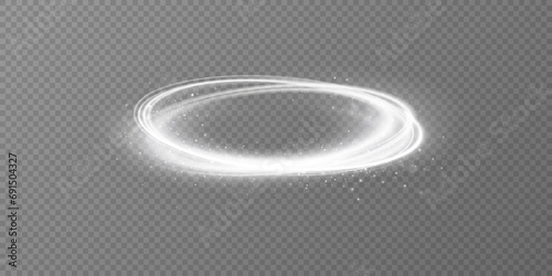 Glowing white spiral. Speed ​​abstract lines effect. Rotating shiny rings. Glowing circular lines. Glowing ring trail. Vector.