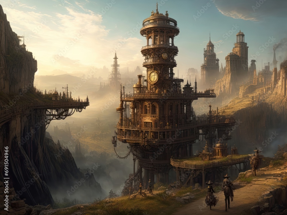 Steampunk Artwork Landscape Generative AI Steampunk Artwork Landscape Generative AI
