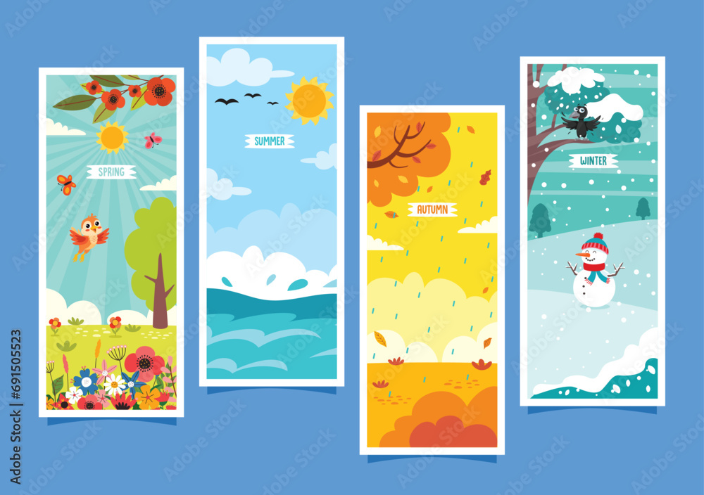 Fototapeta premium Vector Drawing Of Four Seasons