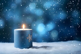 A Winter Christmas Candle Nestled in Snow, Creating a Cozy Atmosphere with Ample Copy Space for Your Seasonal Greetings Frost-Kissed Glow
