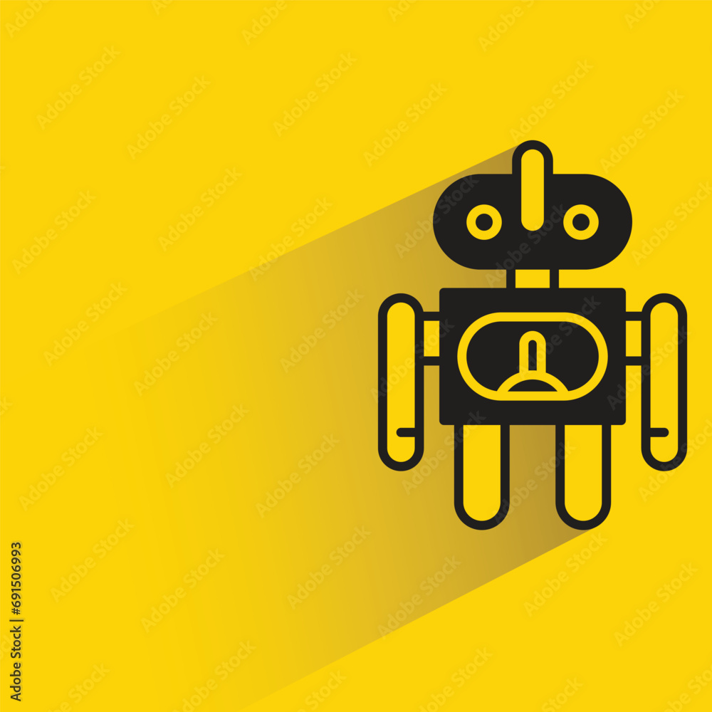 cute robot with shadow on yellow background