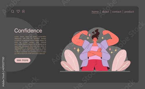 Power of Confidence illustration. A figure with exaggerated muscles stands proud, representing the inner strength and self-assurance gained through perseverance. Flat vector illustration