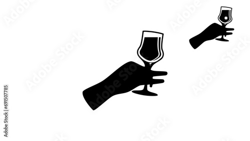 glass of wine in hand, degustation symbol, black isolated silhouette