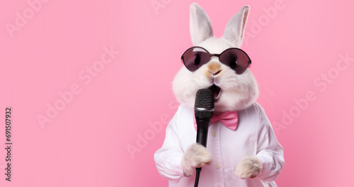 Easter Bunny Singing Karaoke with a Microphone