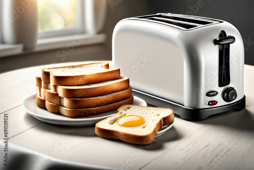 Frühstückstisch mit Toaster und Toast photo