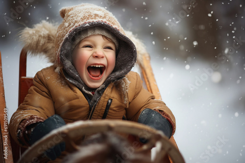 Kids having fun outdoors playing in the snow Generative AI