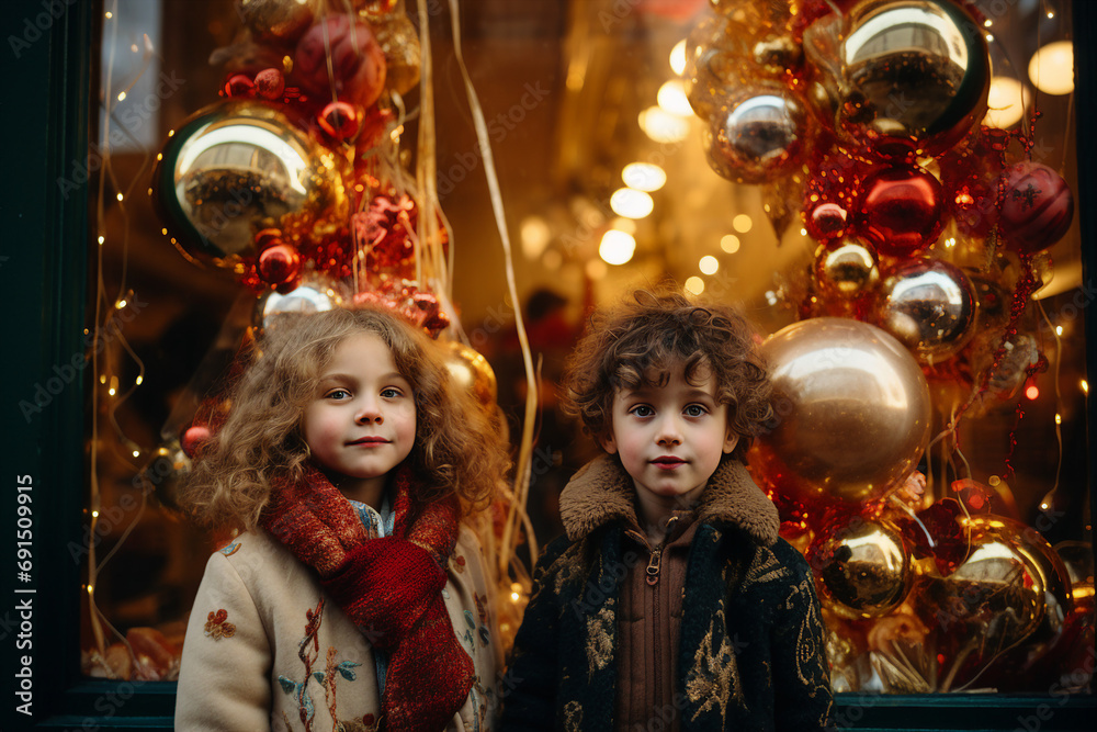 Generative AI happy children visiting winterland fair Christmas atmosphere