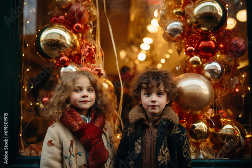 Generative AI happy children visiting winterland fair Christmas atmosphere