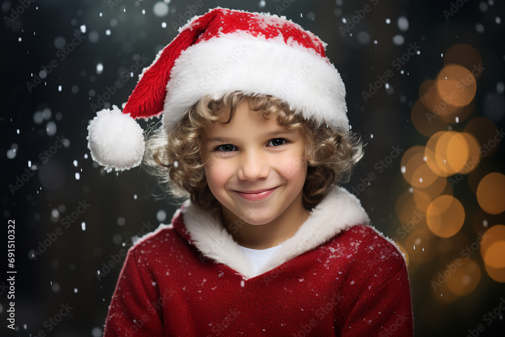 AI generated image of funny adorable child on decorated for christmas background AI generated image of funny adorable child on decorated for christmas background