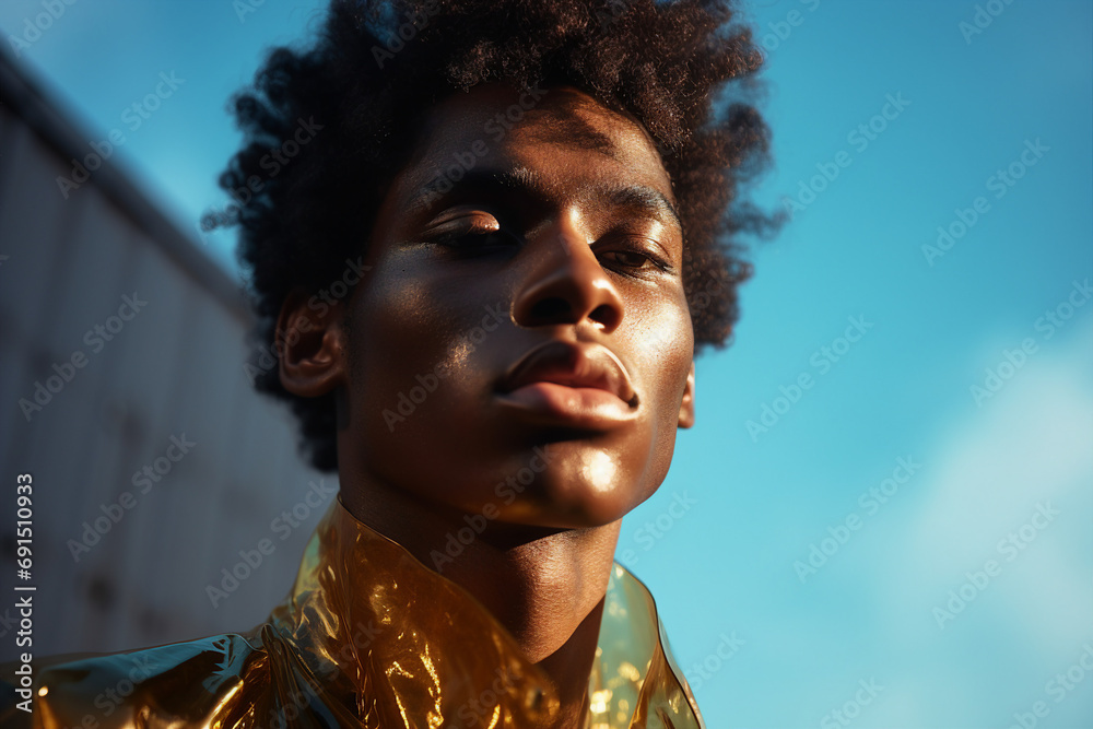 Photography of a nice groomed modern man made with generative ai on shiny bright sky background Photography of a nice groomed modern man made with generative ai on shiny bright sky background