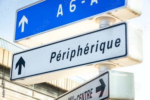 Peripherique road sign in a street of the city of Paris, France