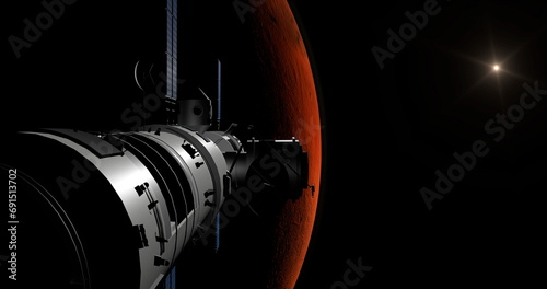 Fototapeta Naklejka Na Ścianę i Meble -  Spaceship arriving at planet Mars, space mission to the red plan