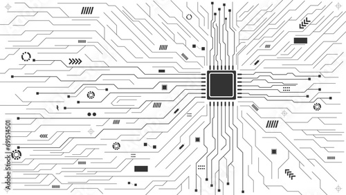 Cyberpunk black circuit diagram on white background. High-tech circuit board connection system.Central Computer Processors CPU concept. technology on white background.