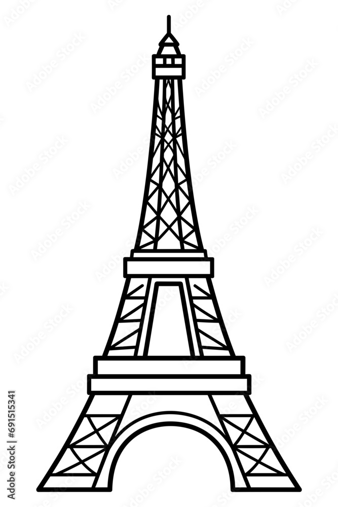 Fototapeta premium Eiffel Tower Black Silhouette Outline