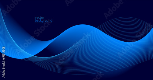 Curve shape flow vector abstract background in dark blue gradient, dynamic and speed concept, futuristic technology or motion art. © Sylverarts