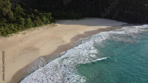 Wild, empty, deserted tropical beach in the Caribbeans with beautiful waves photo