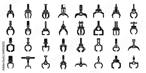 Grabber icons set simple vector. Crane claw game. Machine robotic toy photo