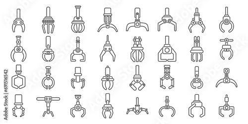 Grabber icons set outline vector. Crane claw game. Machine robotic toy photo