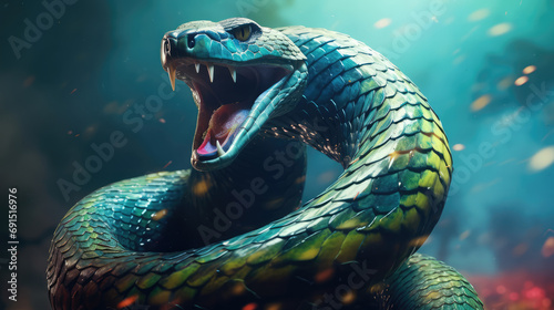 Big green python with scary teeth