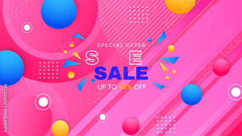 Pink blue and yellow vector gradient mega super sale background. Vector super sale template design. Big sales special offer. End of season party background