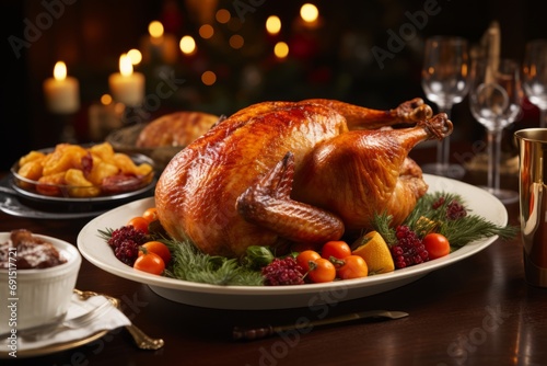 Wallpaper Mural A traditional Christmas goose, perfectly roasted to a golden hue, taking center stage on a holiday table setting Torontodigital.ca