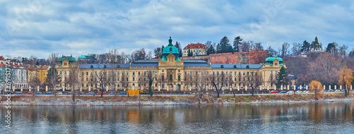 Panorama of Straka Academy and Vltava River, Prague, Czechia