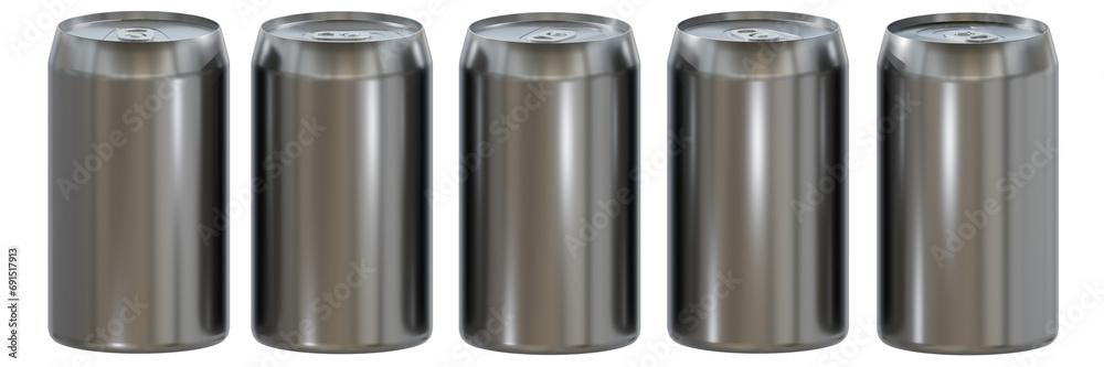 Set of metal cans for beer or drinks in high resolution. Realistic 3D illustration without background. Orthogonal. Set of metal cans for beer or drinks in high resolution. Realistic 3D illustration without background. Orthogonal.