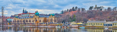 Panorama of Vltava River, Straka Academy and Letna Hill, Prague, Czechia