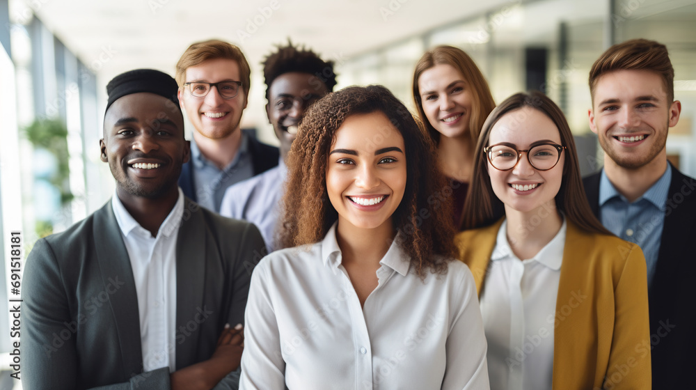 group of young people with different ethnicity work together as a team in a company group of young people with different ethnicity work together as a team in a company