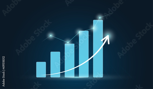 Financial Graph On Digital Technology Strategy Background With Finance Data Marketing Chart, Growth bar charts in Analysis Report Or Success Investment charts