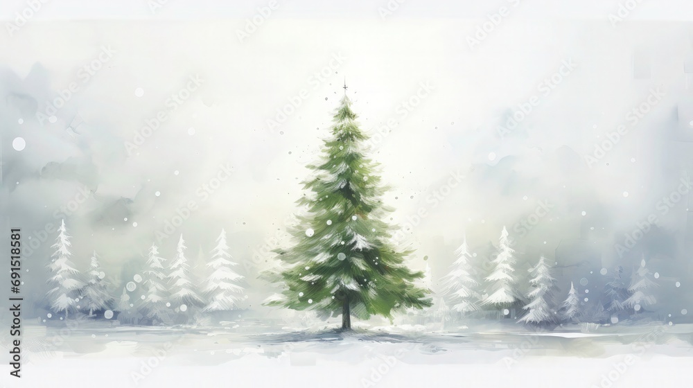 Fototapeta premium a painted Beautiful Christmas card with lots of white copy space. painted simple Christmas tree. 