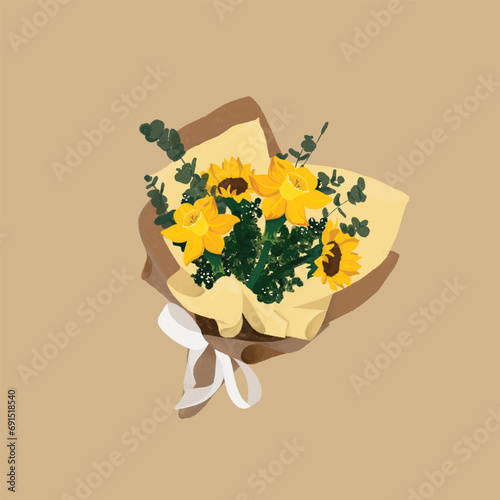 Illustration of a yellow bouquet flowers