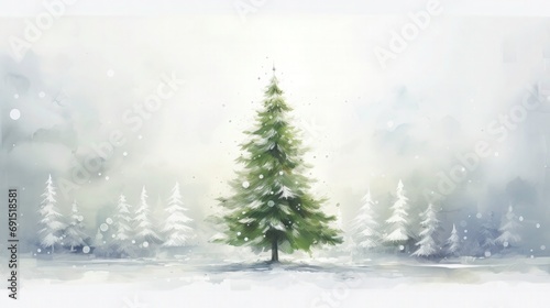 a painted Beautiful Christmas card with lots of white copy space. painted simple Christmas tree.  © Divine123victory