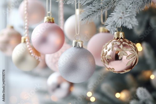 Seasonal Baubels. Premium Pastel Pink and Gold Christmas Background. photo