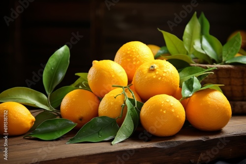 An enticing arrangement of Yuzu fruits, their citrus aroma permeating the air, set on a traditional wooden table
