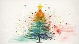 a painted Beautiful Christmas card with lots of white copy space. painted simple Christmas tree. 