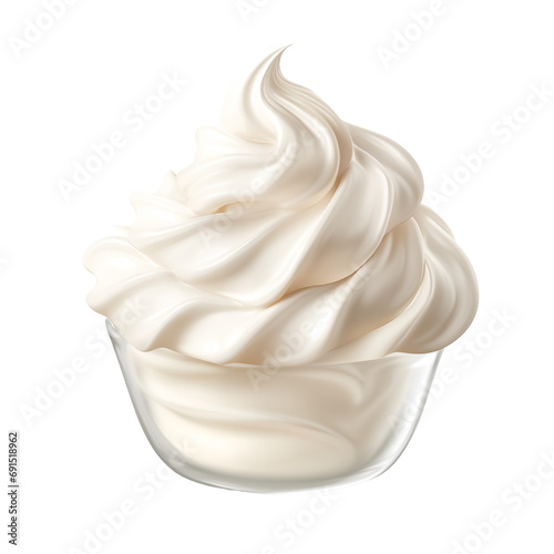 Whipped cream in a bowl isolated on transparent background