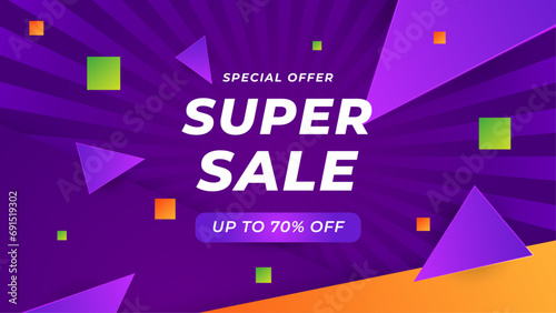 Purple violet green and orange vector special discount super sale background. Vector super sale template design. Big sales special offer. End of season party background