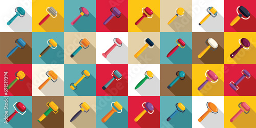Facial roller icons set flat vector. Care face quartz. Sha skin age stone